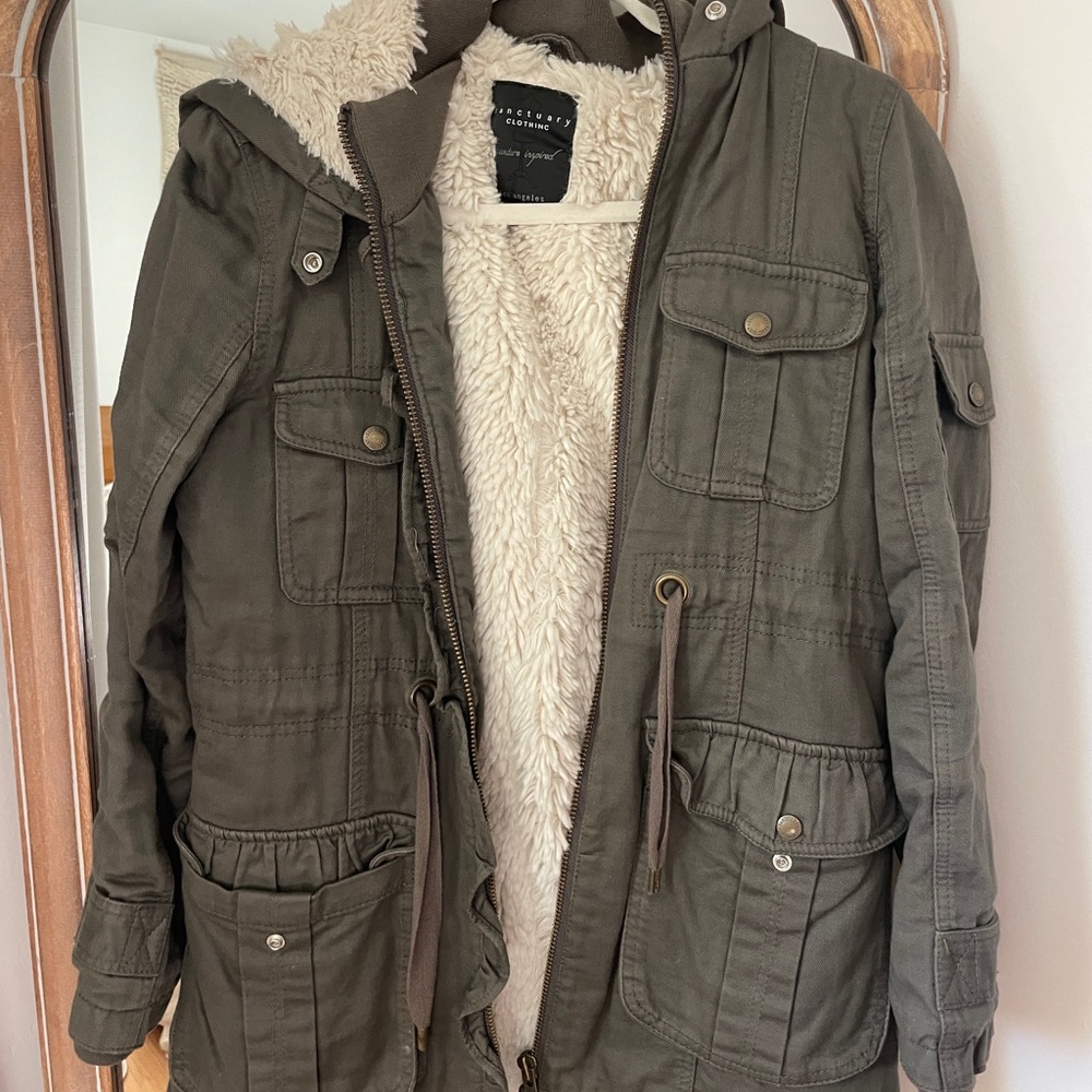 Sanctuary Olive Jacket with Cream Lining